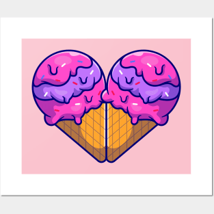 Love Heart Ice Cream Cartoon Posters and Art